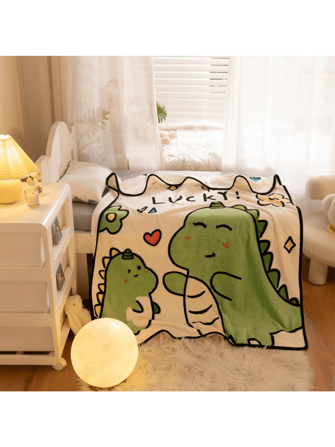 1pc Printed Dinosaur Children's Blanket, Single Layer Flannel Coral Fleece, Baby Sleeping And Napping Blanket