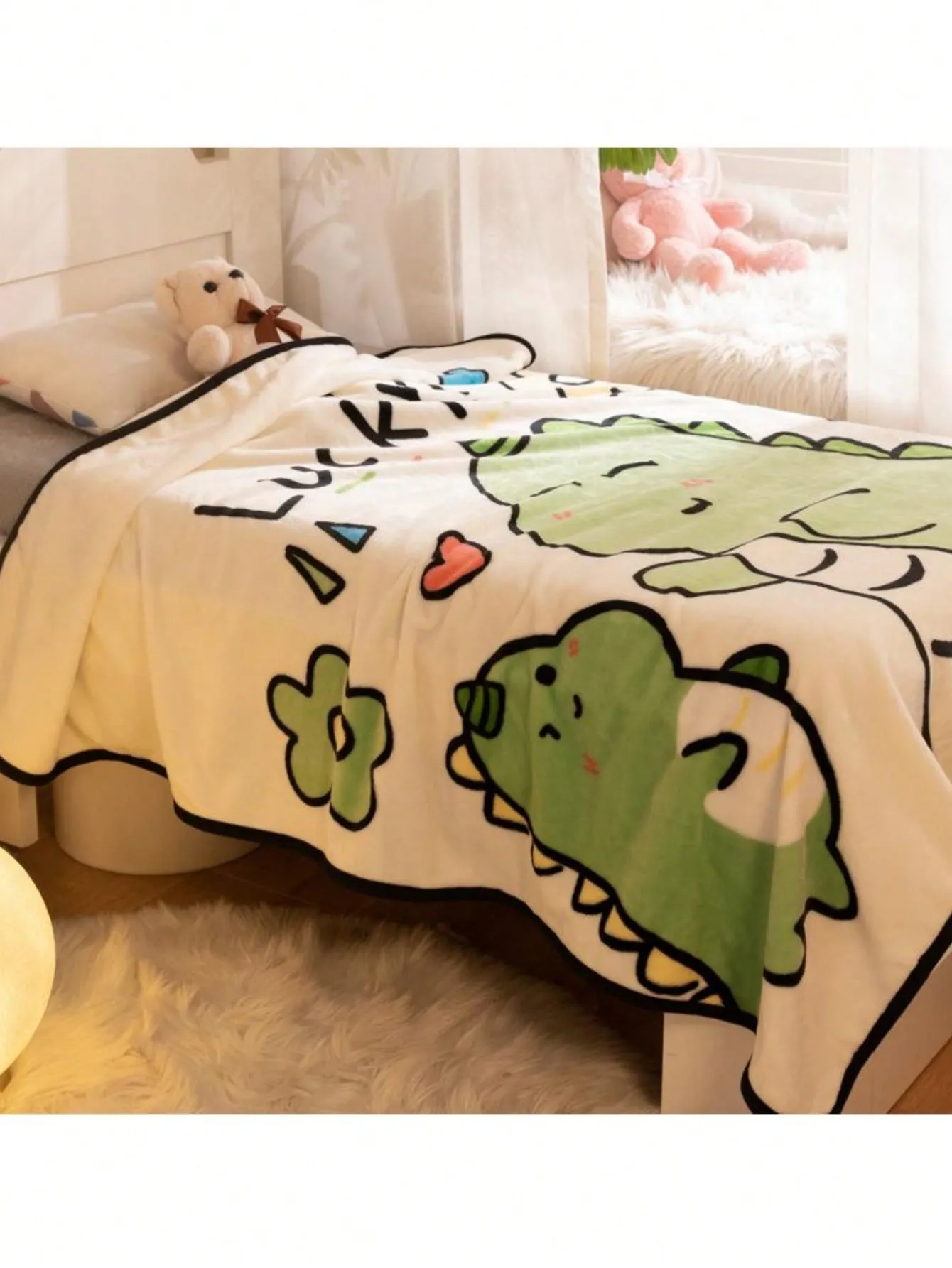 1pc Printed Dinosaur Children's Blanket, Single Layer Flannel Coral Fleece, Baby Sleeping And Napping Blanket