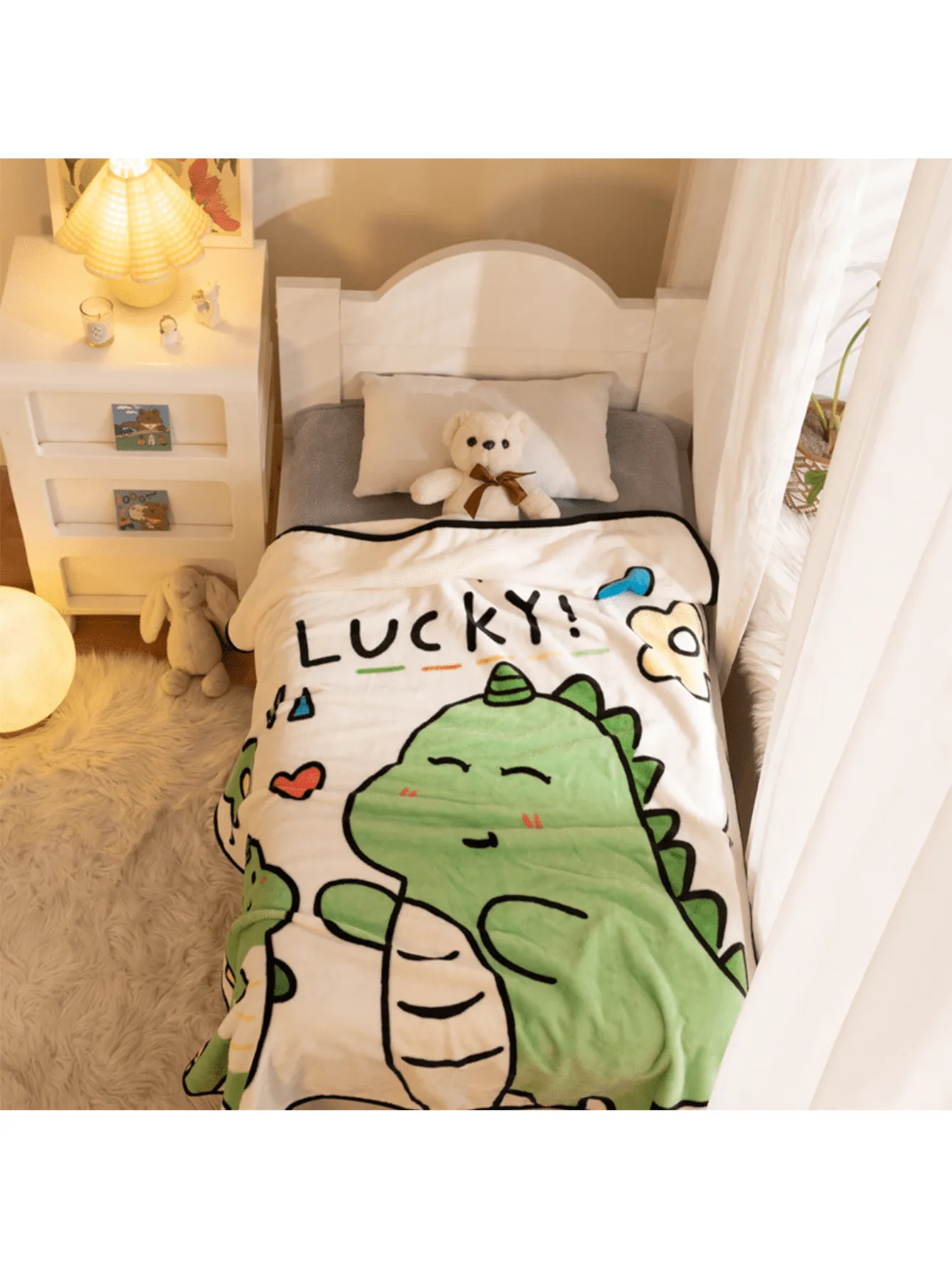 1pc Printed Dinosaur Children's Blanket, Single Layer Flannel Coral Fleece, Baby Sleeping And Napping Blanket