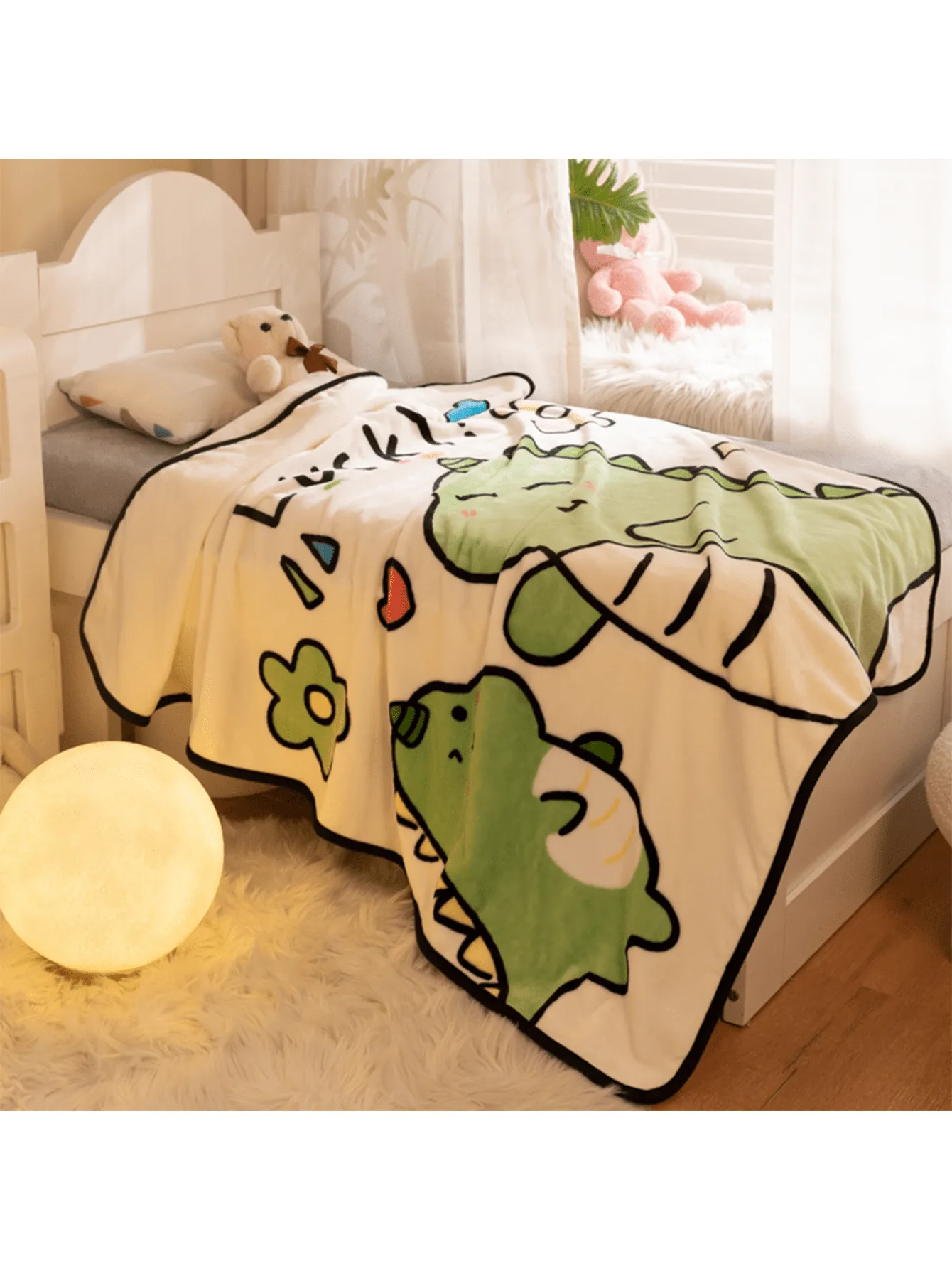 1pc Printed Dinosaur Children's Blanket, Single Layer Flannel Coral Fleece, Baby Sleeping And Napping Blanket