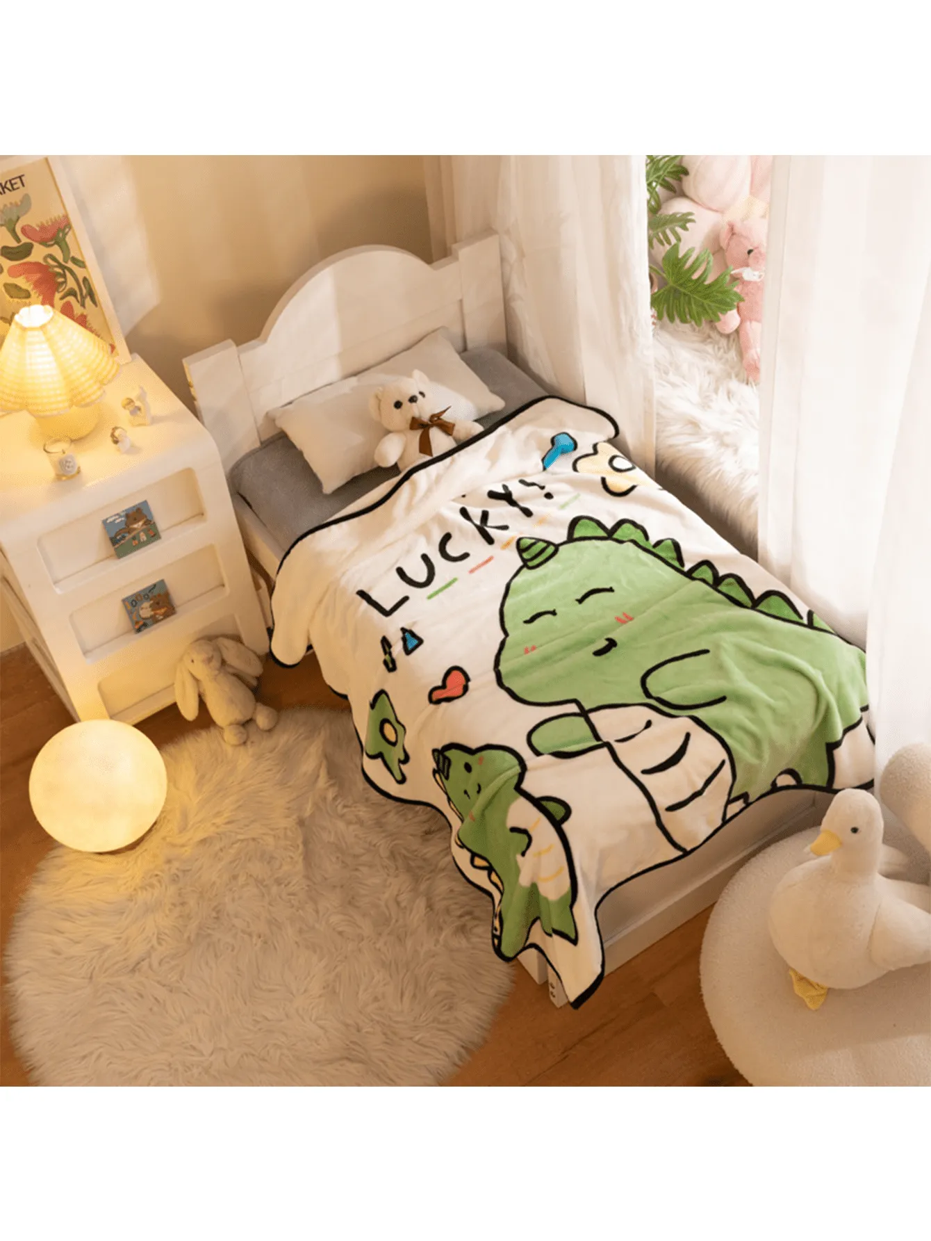 1pc Printed Dinosaur Children's Blanket, Single Layer Flannel Coral Fleece, Baby Sleeping And Napping Blanket