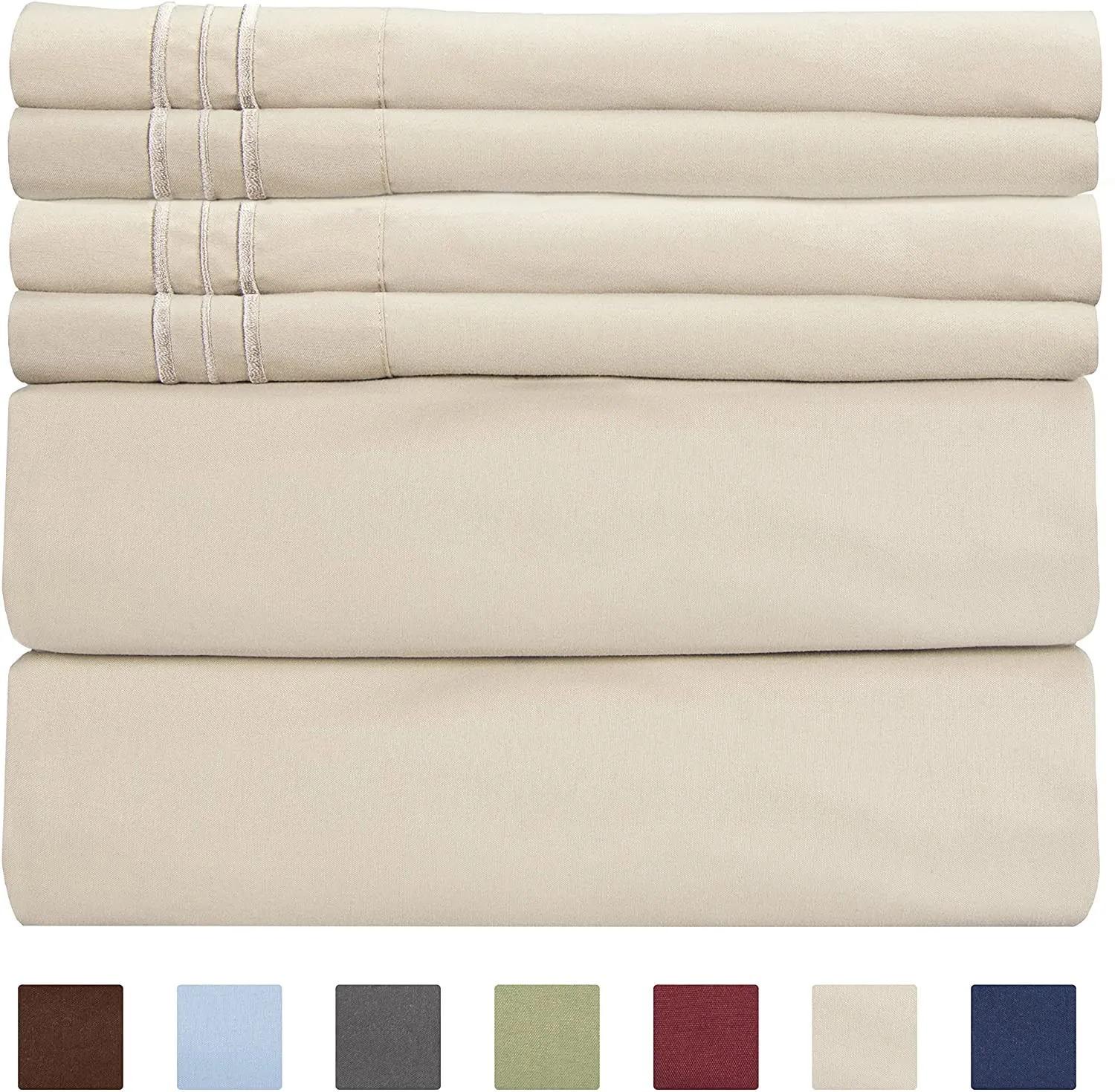 6 Pcs Bed Sheets Set Extra Soft Deep Pocket Easy Fit Breathable Cooling Wrinkle Free