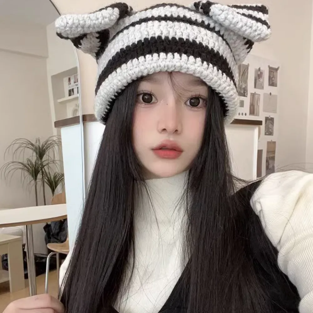 Abby Rabbit Ears Striped Knitted Hat