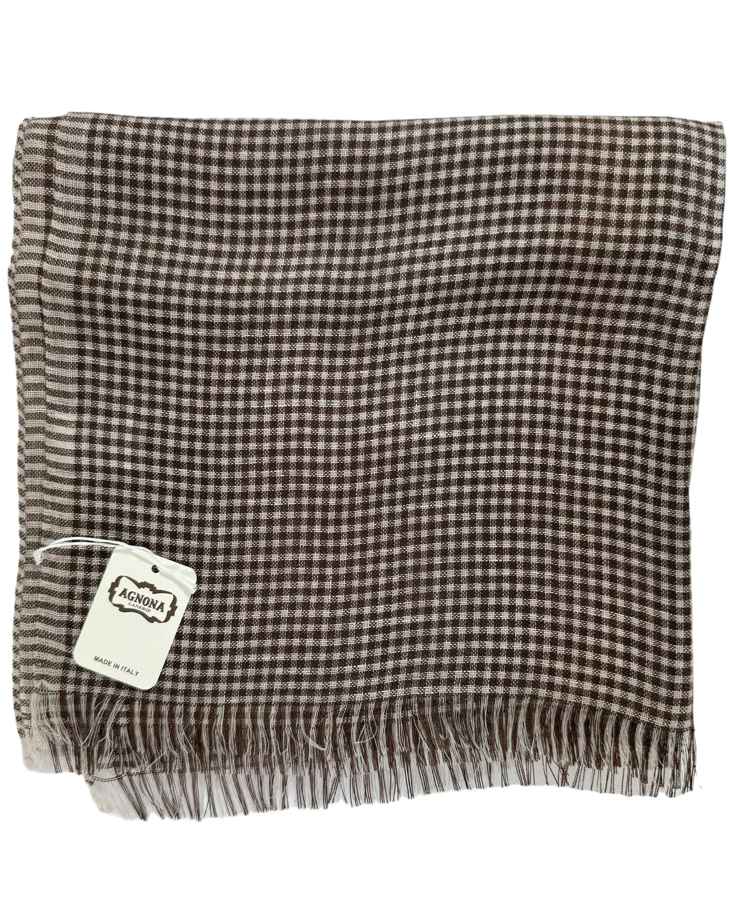 Agnona Scarf Brown Mini Check - Luxury Silk Linen Shawl FINAL SALE