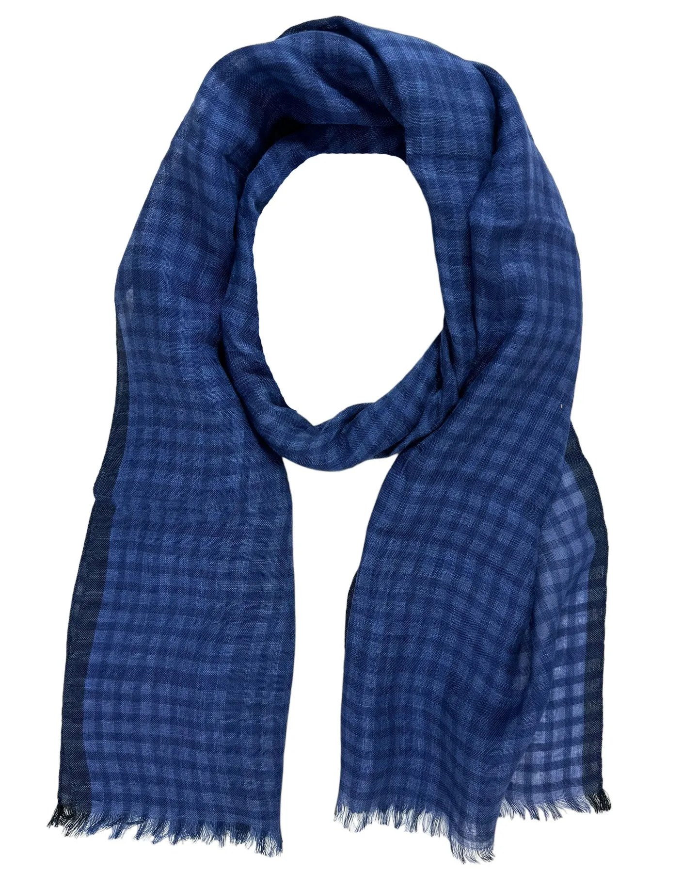 Agnona Scarf Dark Blue Check - Luxury Silk Linen Shawl SALE