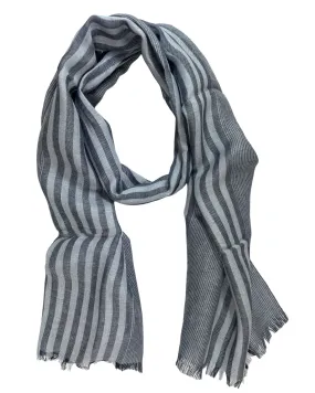 Agnona Scarf Dark Blue Gray Stripes- Luxury Silk Linen Shawl FINAL SALE