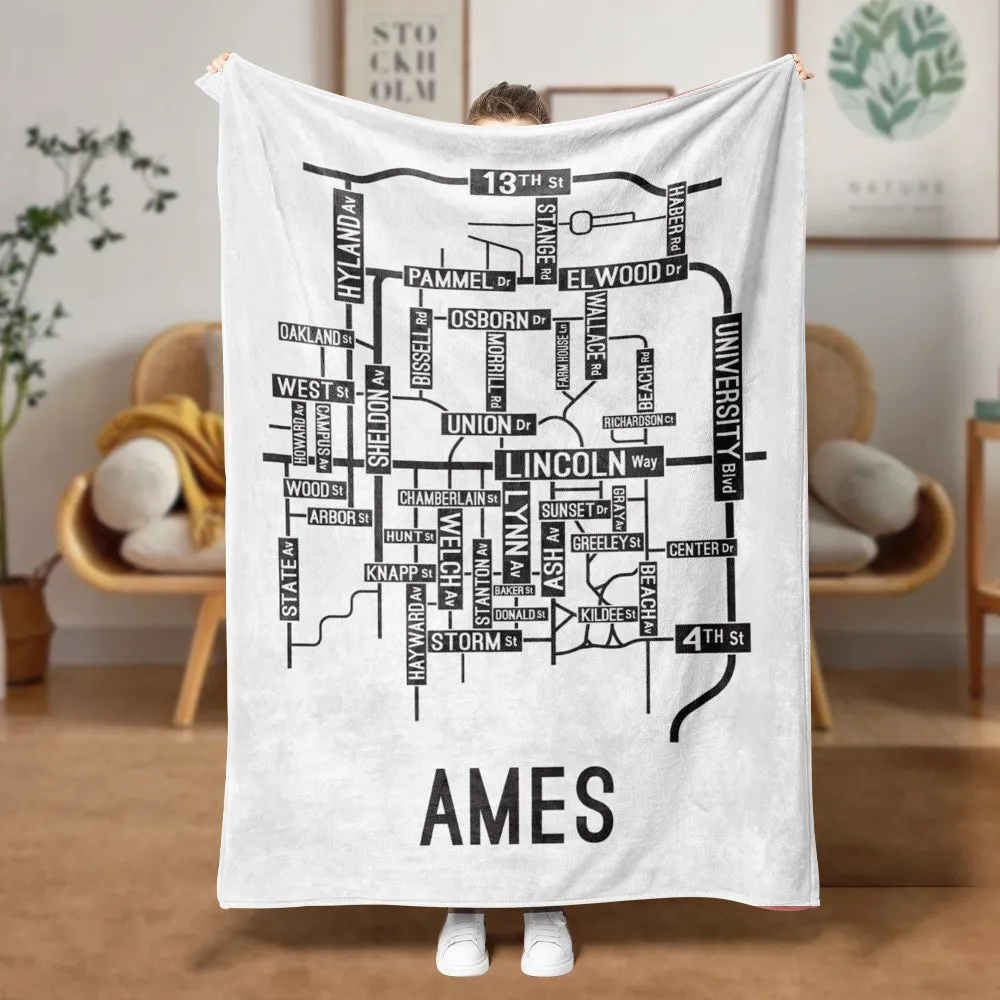 Ames, Iowa Street Map Blanket Freshmen/Graduates Memorial Gifts