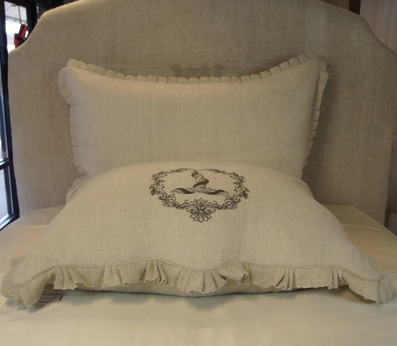 Antique Hand-Loomed Linen T Monogrammed Pillow Cover