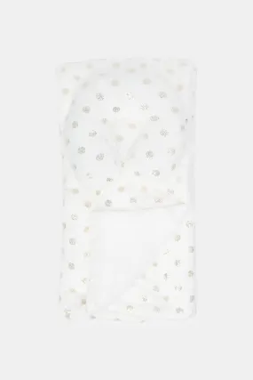 Babies White And Gold Foil Printed Blanket With Travel Pillow