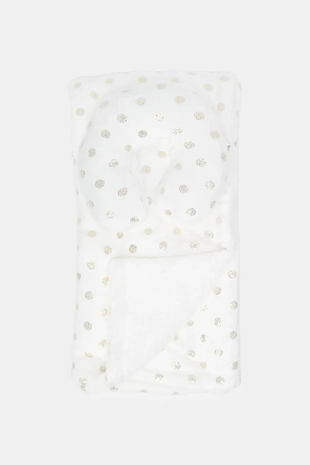 Babies White And Gold Foil Printed Blanket With Travel Pillow