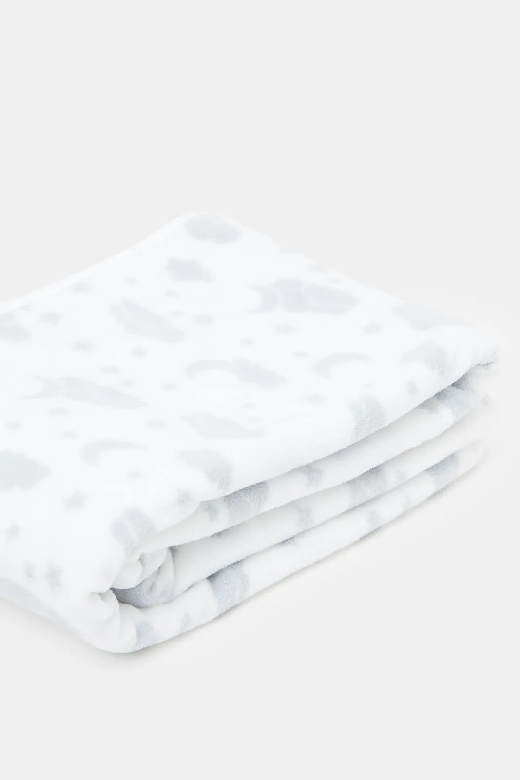 Babies White And Grey Printed Polar Fleece Blanket