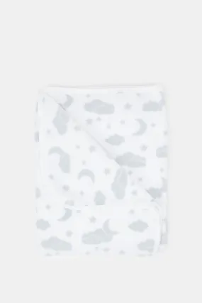 Babies White And Grey Printed Polar Fleece Blanket