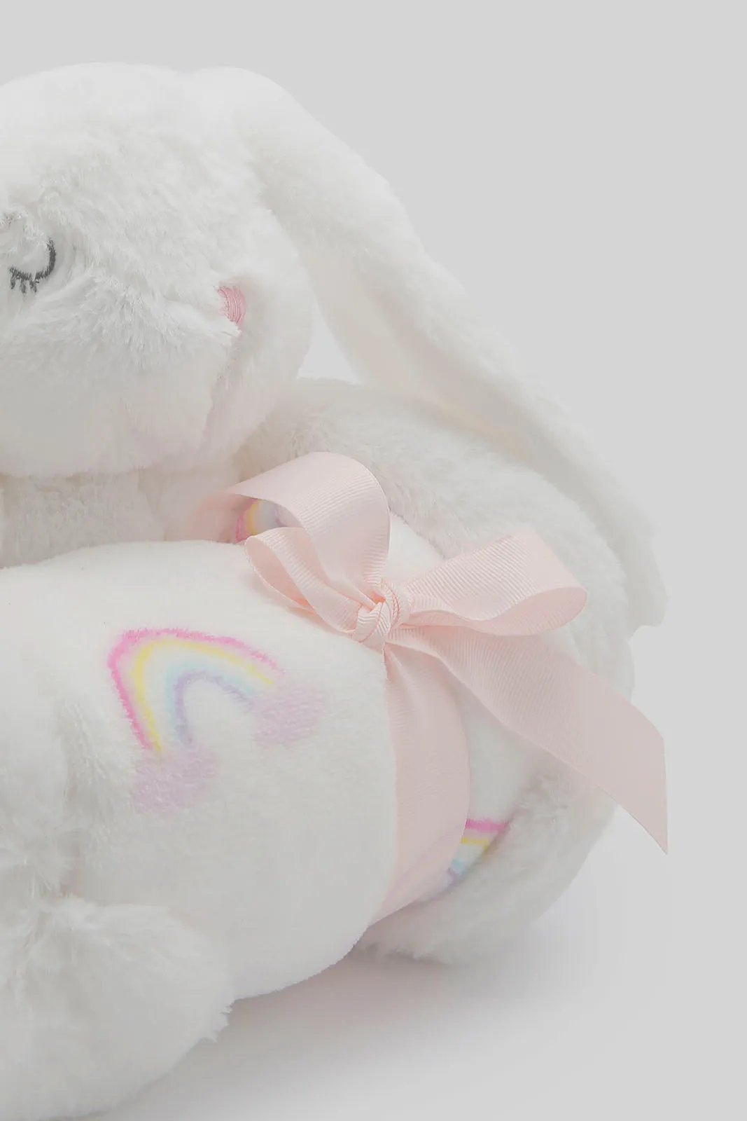 Babies White Rainbow Blanket With Rabbit (2 Piece)