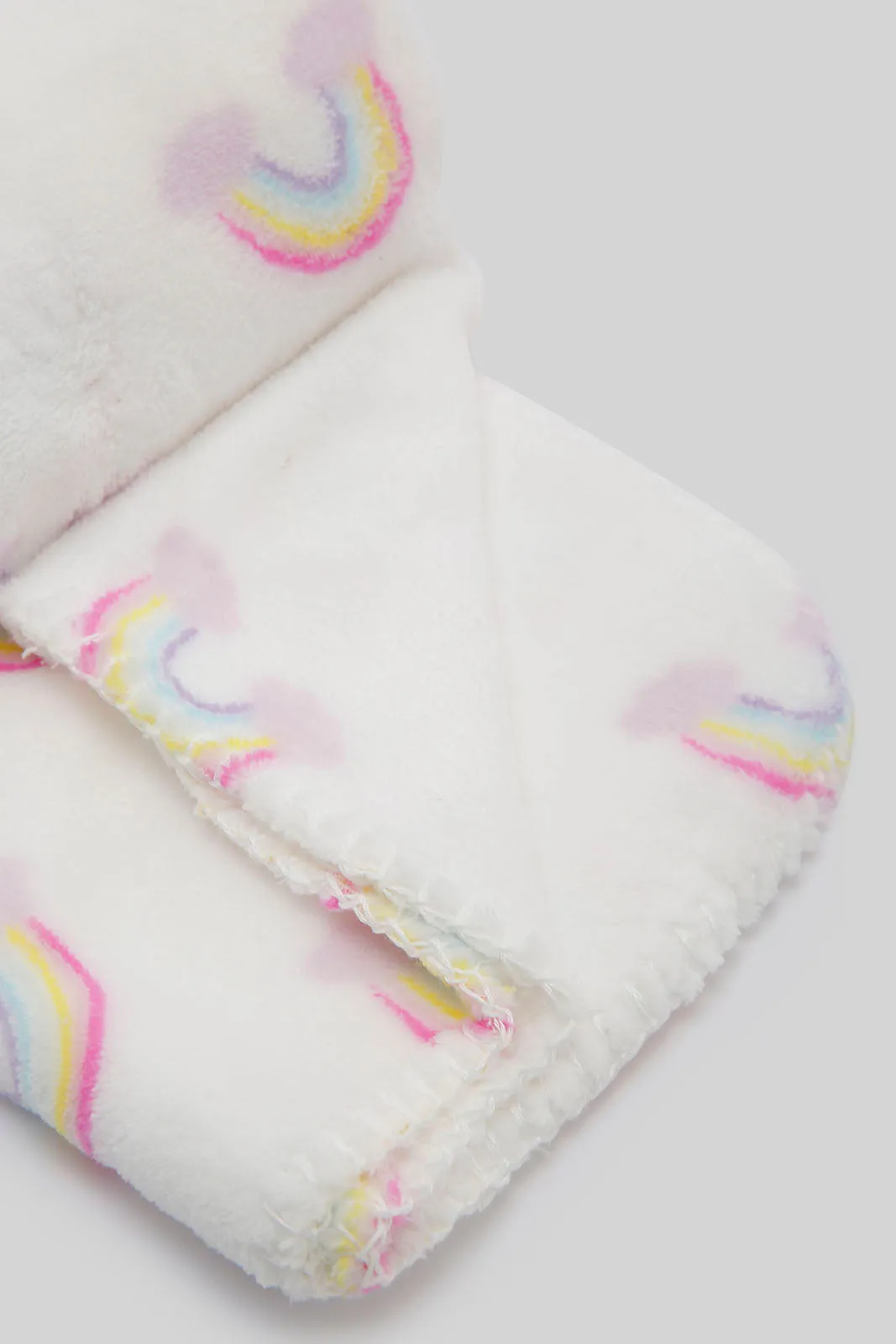 Babies White Rainbow Blanket With Rabbit (2 Piece)