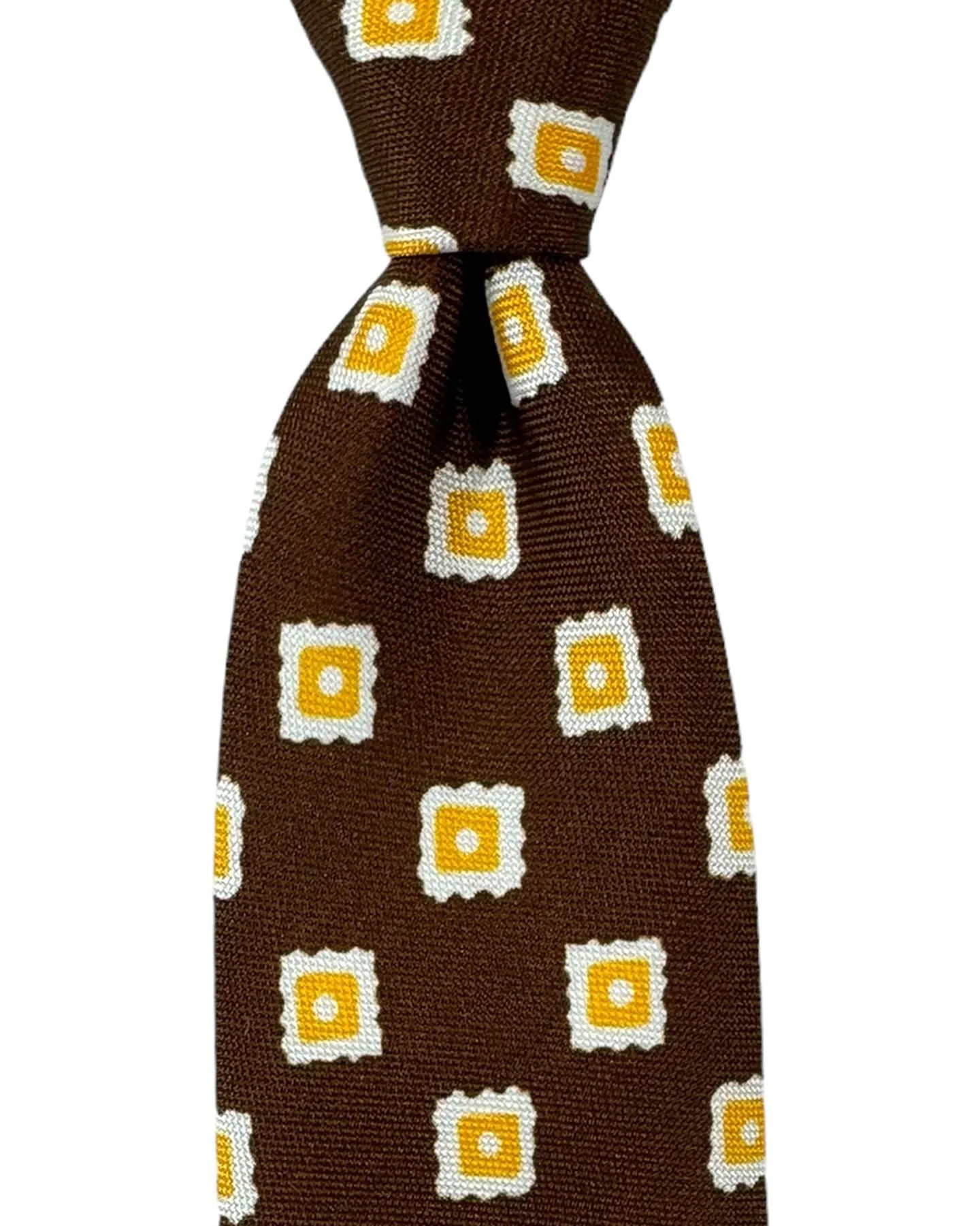 Barba Sevenfold Tie Brown Orange White Geometric Design - Sartorial Neckwear