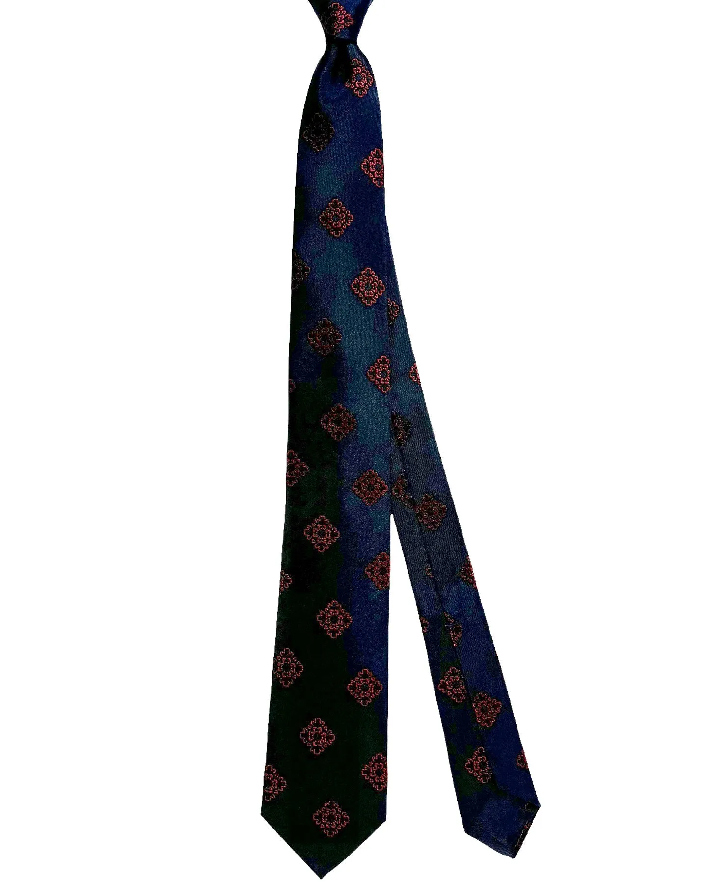 Barba Sevenfold Tie Midnight Blue Magenta Medallions Design - Sartorial Neckwear