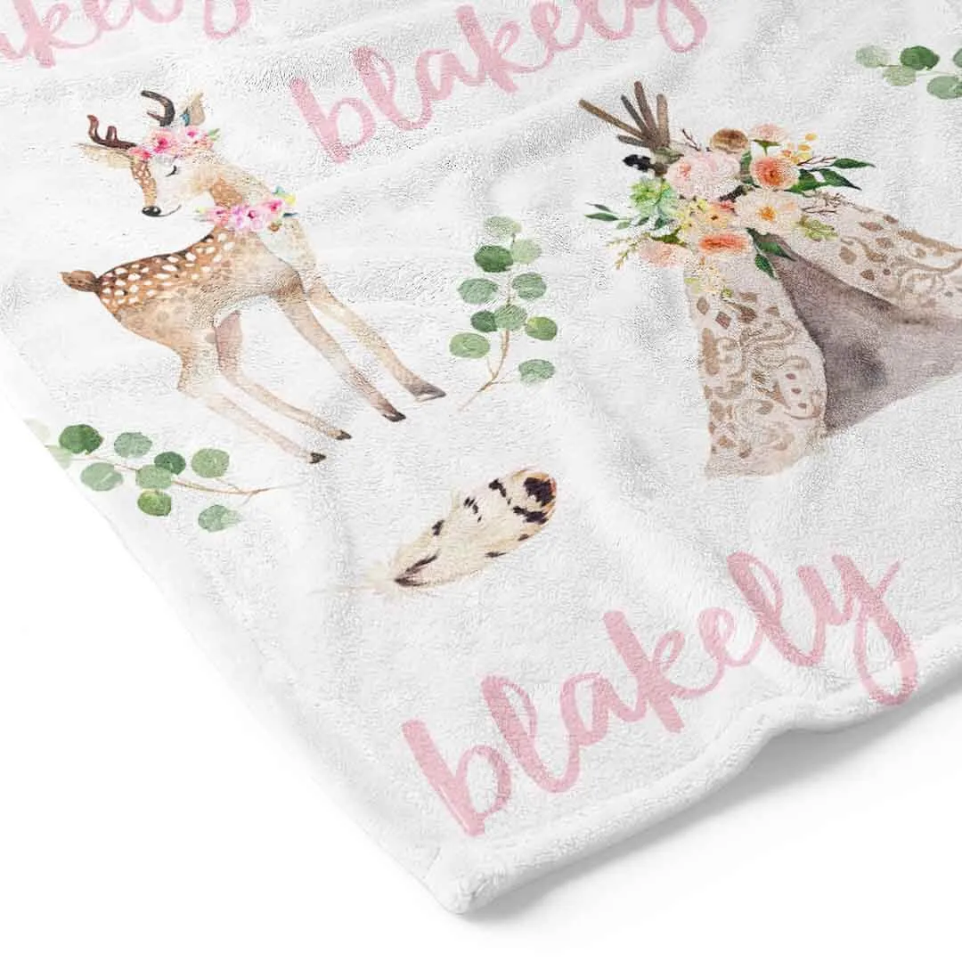 Blakely's Boho Deer Personalized Toddler Blanket