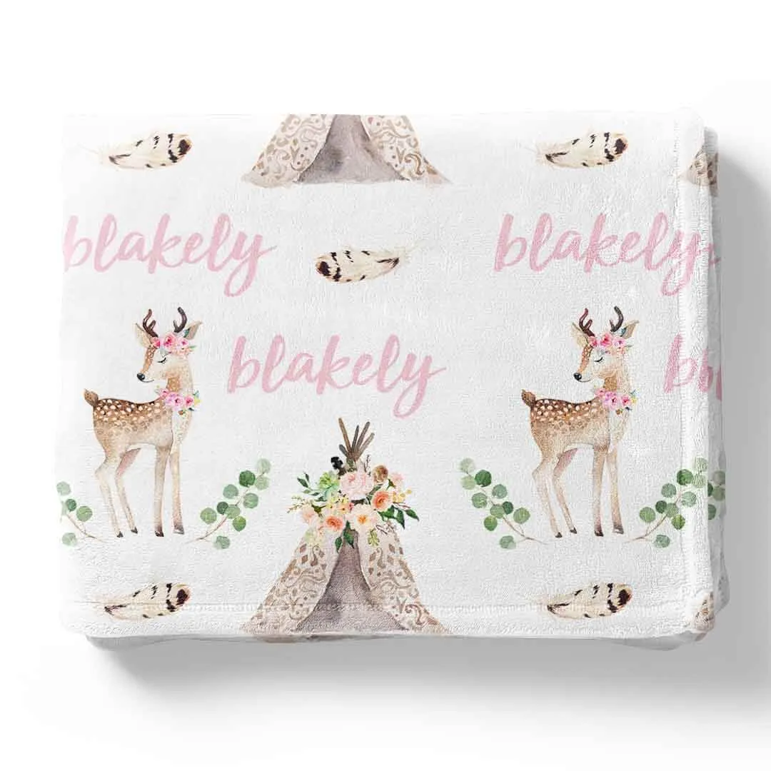 Blakely's Boho Deer Personalized Toddler Blanket