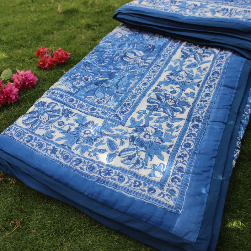 Block Print Twin/Throw Quilt | Neelkanth Blue