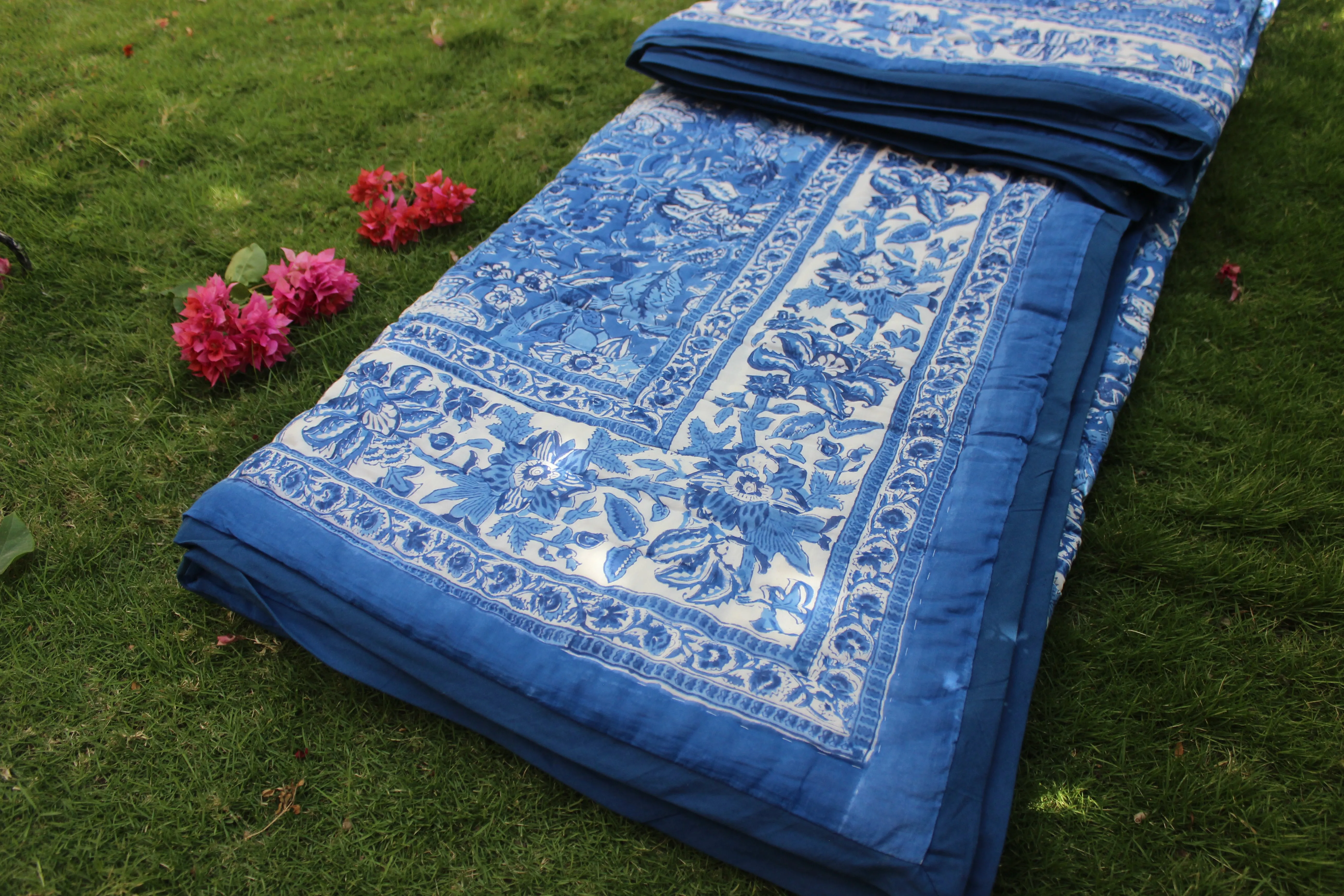 Block Print Twin/Throw Quilt | Neelkanth Blue