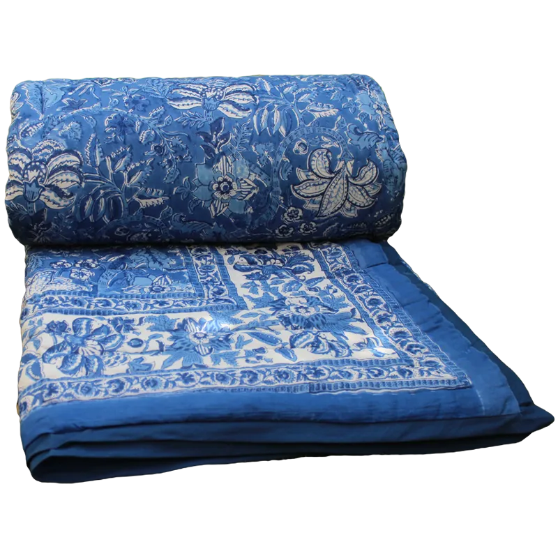 Block Print Twin/Throw Quilt | Neelkanth Blue