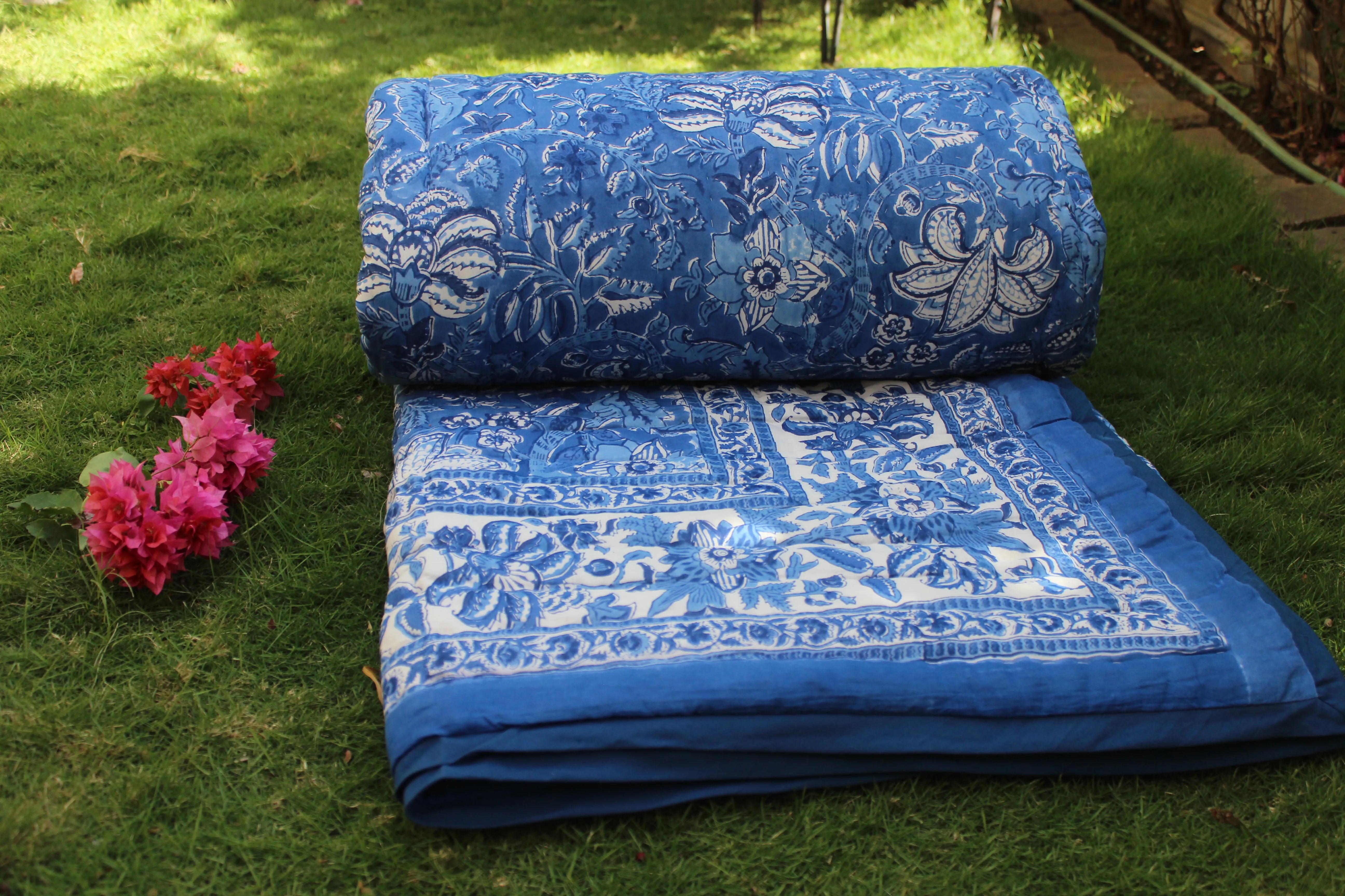 Block Print Twin/Throw Quilt | Neelkanth Blue