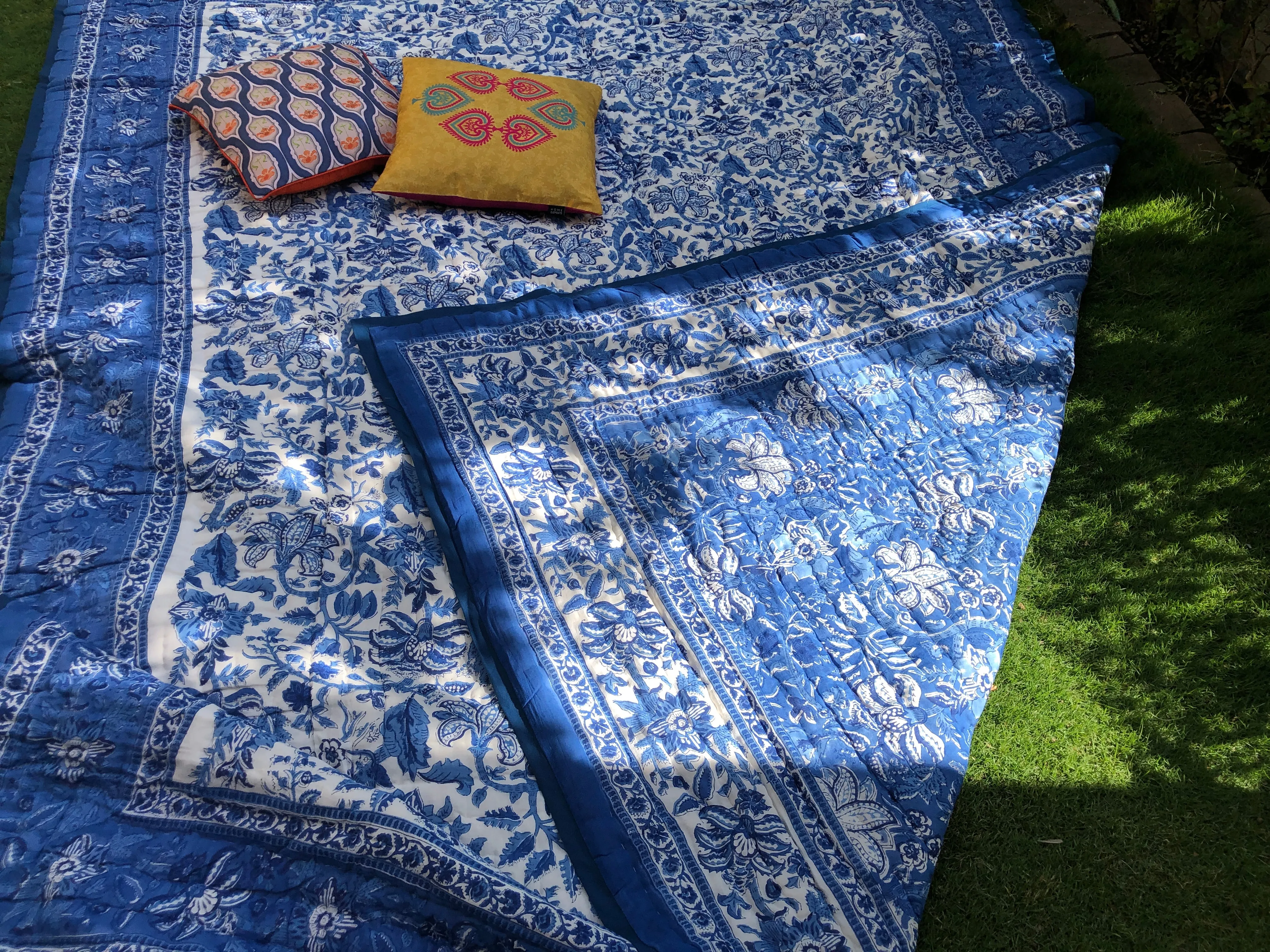 Block Print Twin/Throw Quilt | Neelkanth Blue