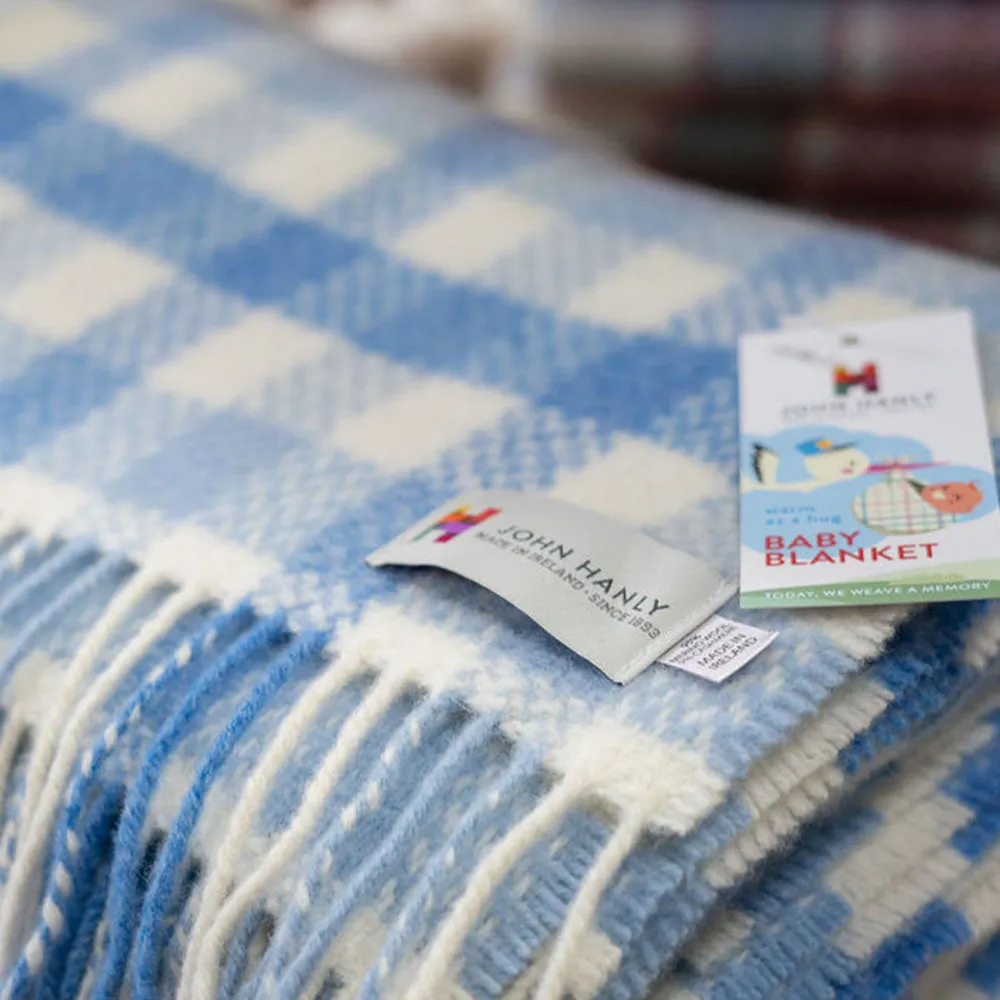 Blue Check Irish Wool Baby Blanket