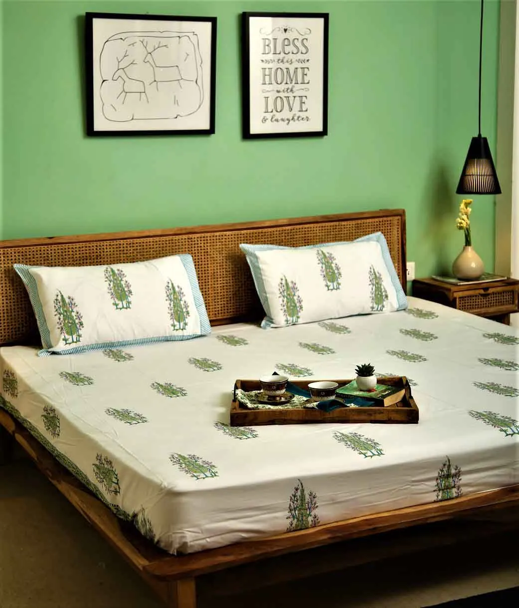 Bluebell Premium Cotton Hand Block Print Bedsheet