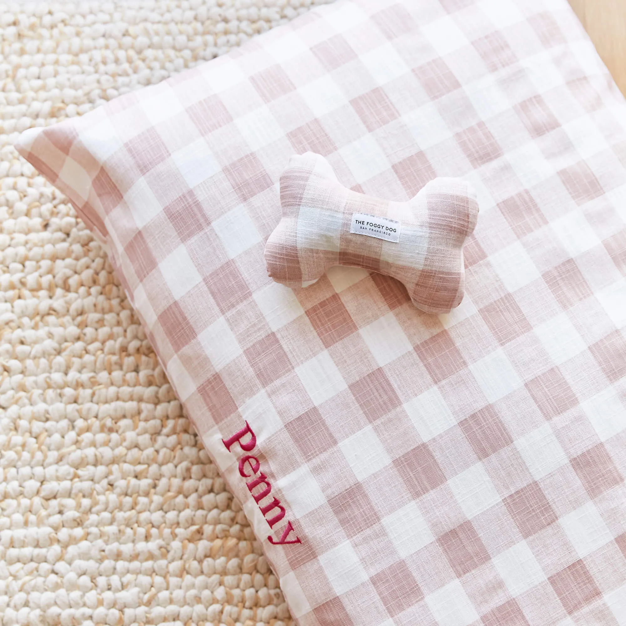 Blush Pink Gingham Check Dog Bed