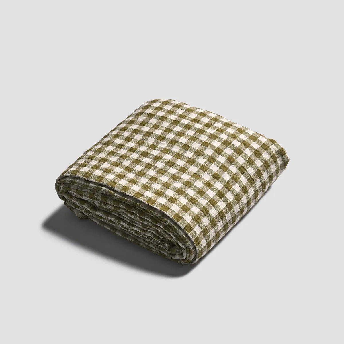 Botanical Green Gingham 100% Linen Flat Sheet