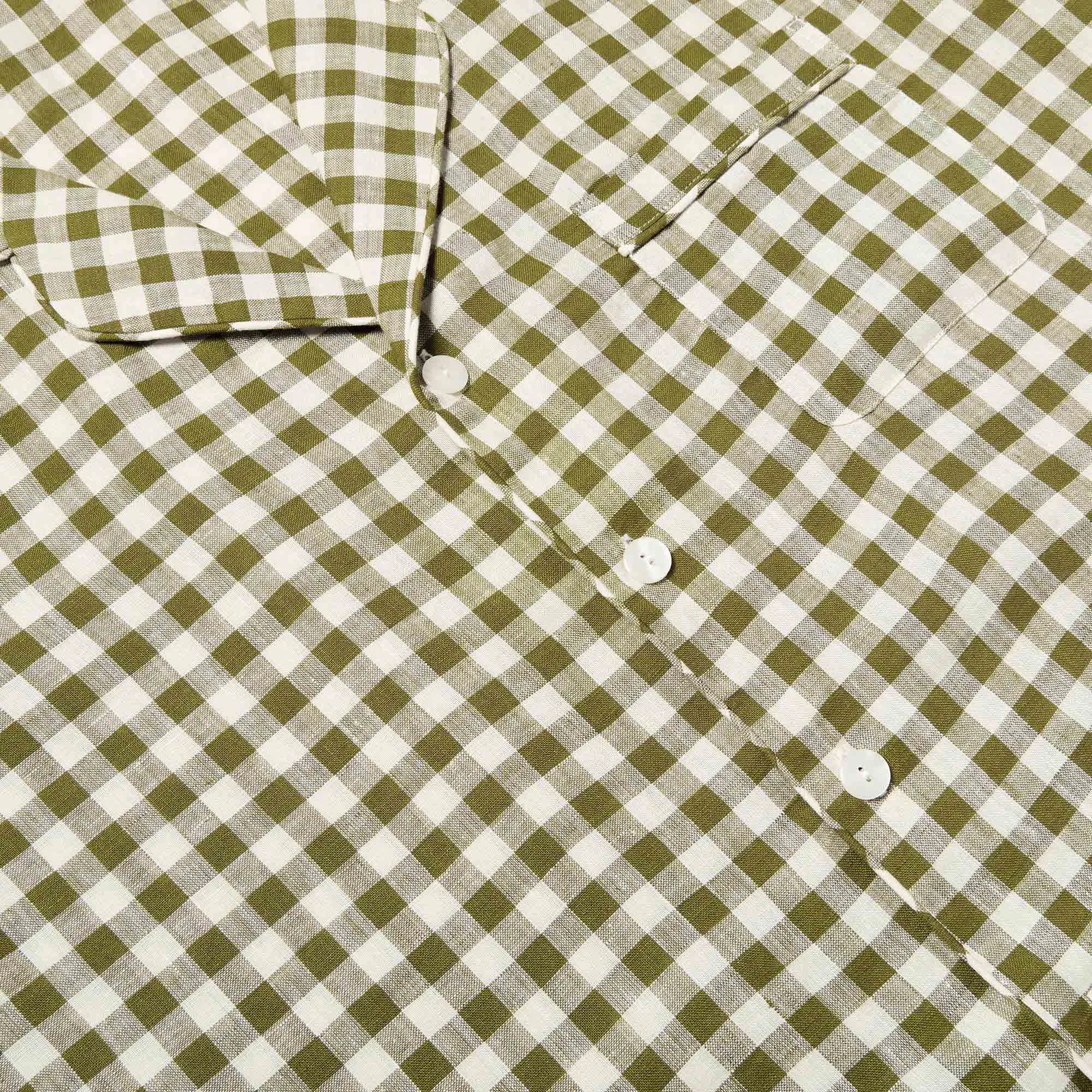 Botanical Green Gingham Linen Pyjama Shirt