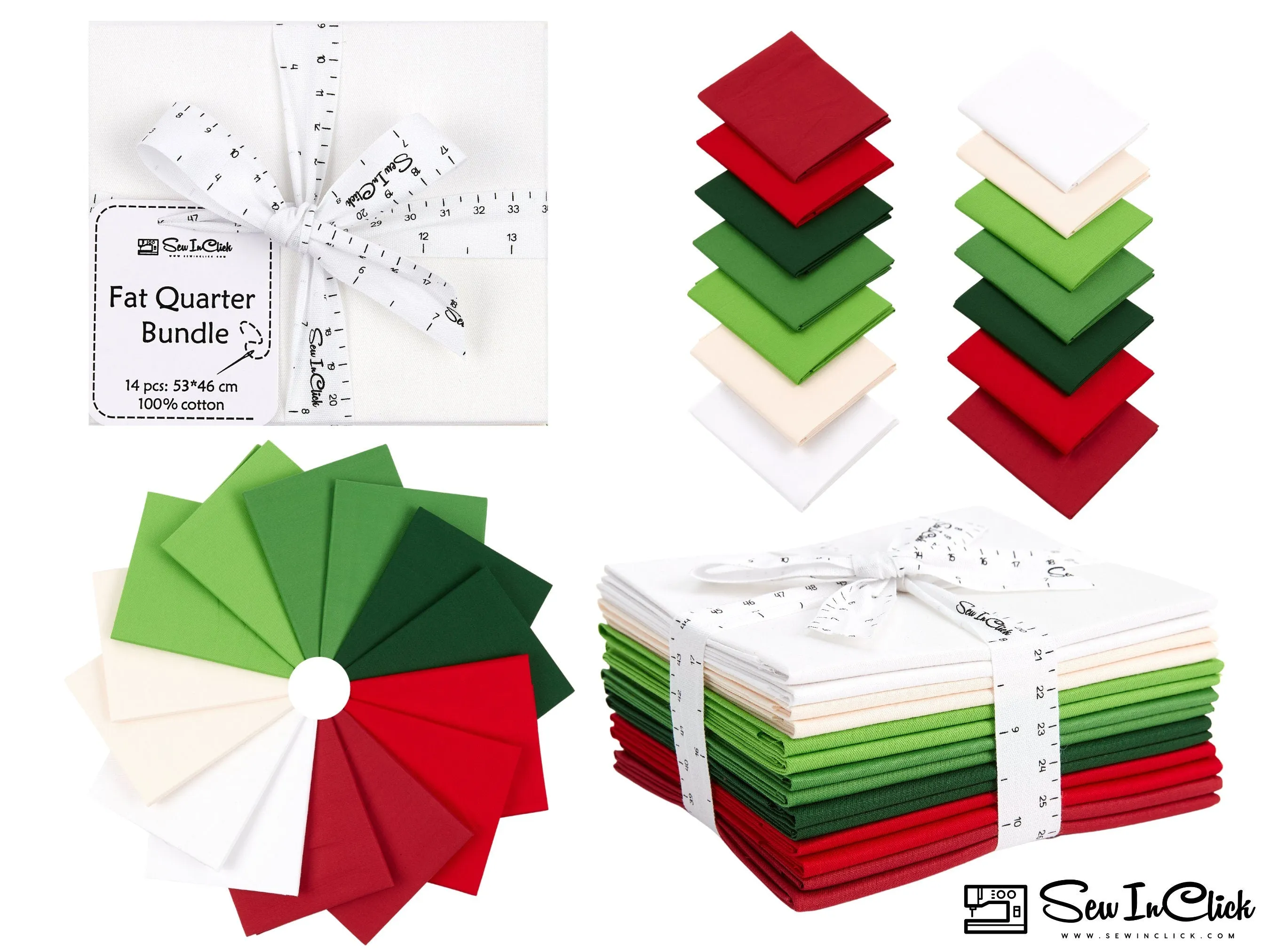 Christmas Fat Quarter Bundle -100% Cotton | Pure Solids | Xmas  l Mix Christmas Colors | Quilting & Crafting Soft Fabric | Gift Set