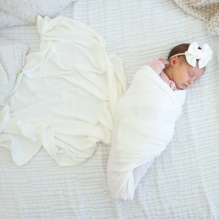 Cloud White Waffle Bamboo Oversized Swaddle Blanket