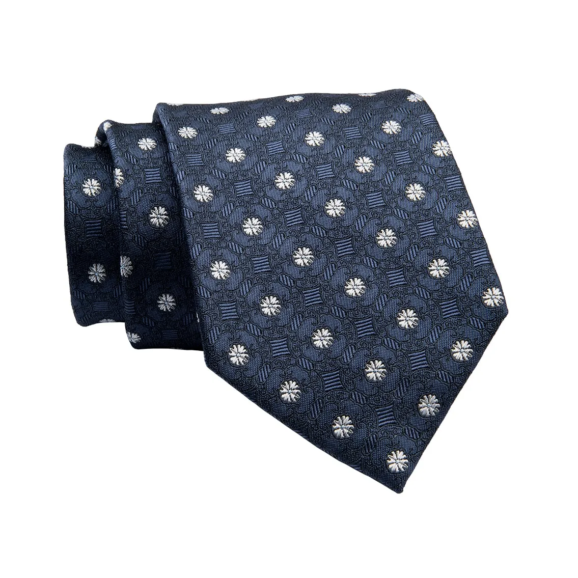 Columbia Foulard Silk Tie, Bluish Grey / Silver