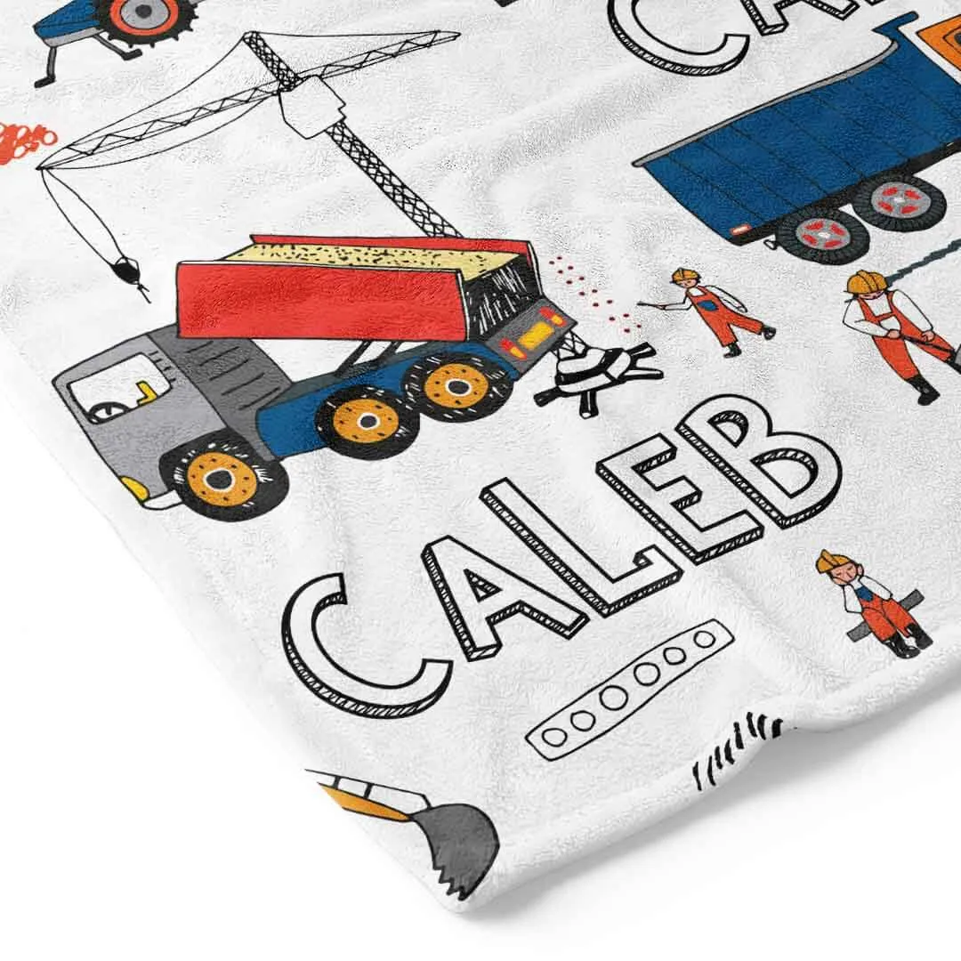 Construction Trucks Personalized Toddler Blanket