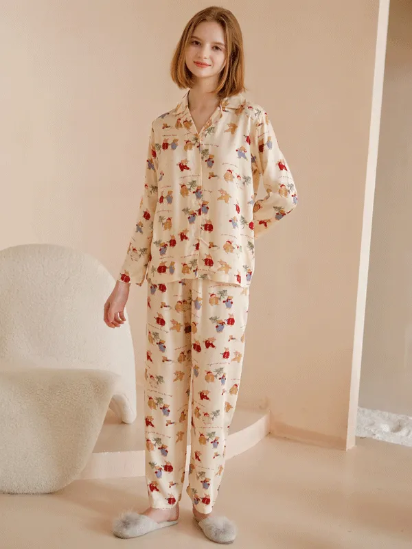 Cotton Christmas Rabbit Cartoon Print Pajama Set