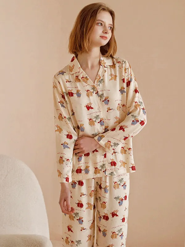 Cotton Christmas Rabbit Cartoon Print Pajama Set