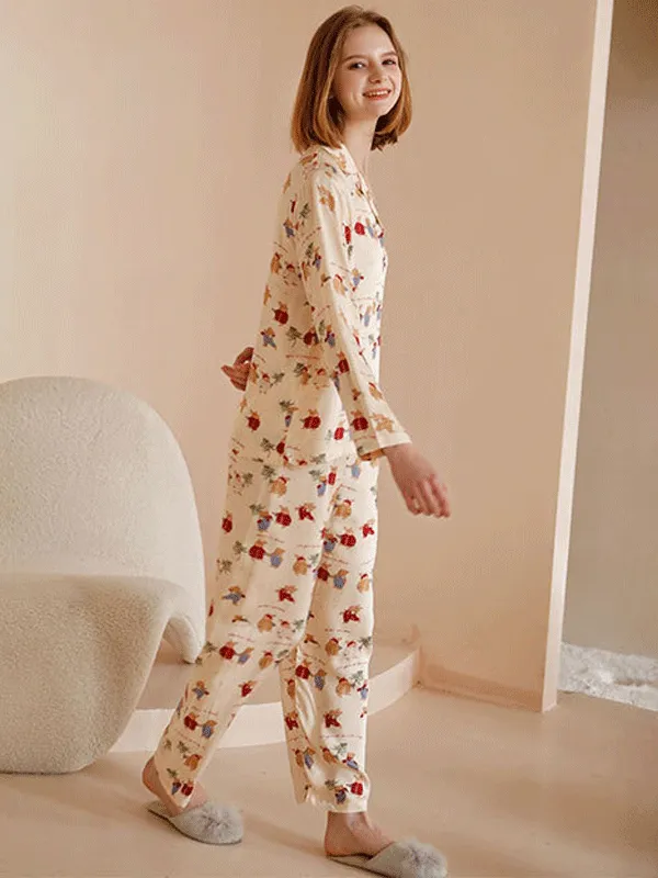 Cotton Christmas Rabbit Cartoon Print Pajama Set