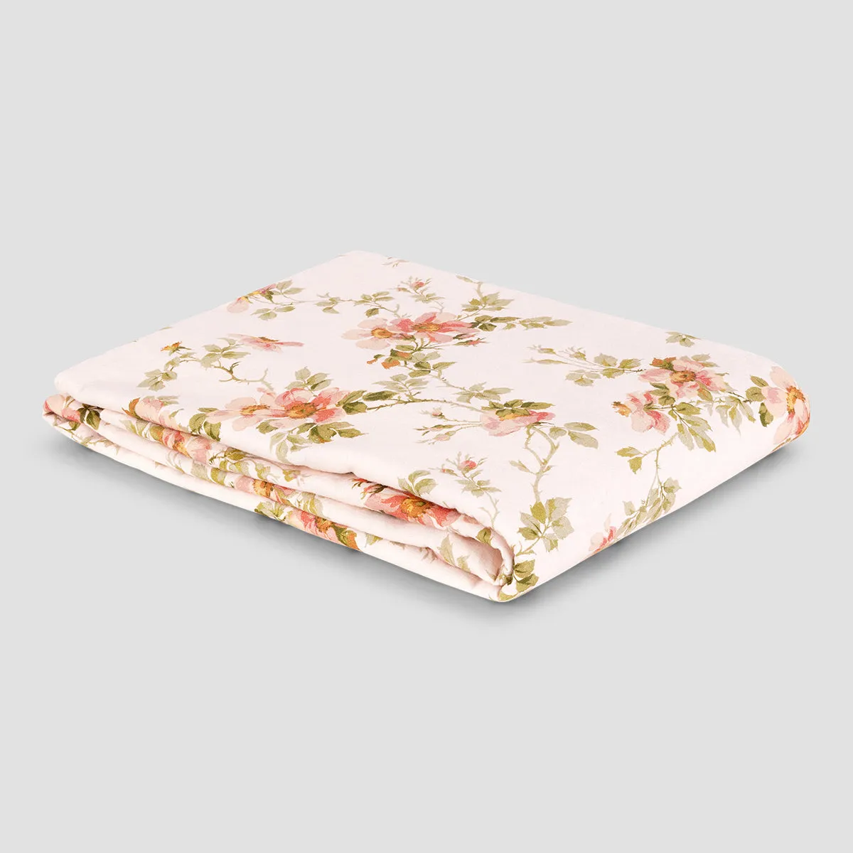 Cream Pastel Field Rose Linen Blend Flat Sheet