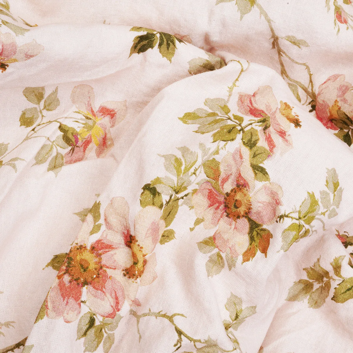 Cream Pastel Field Rose Linen Blend Pillowcases