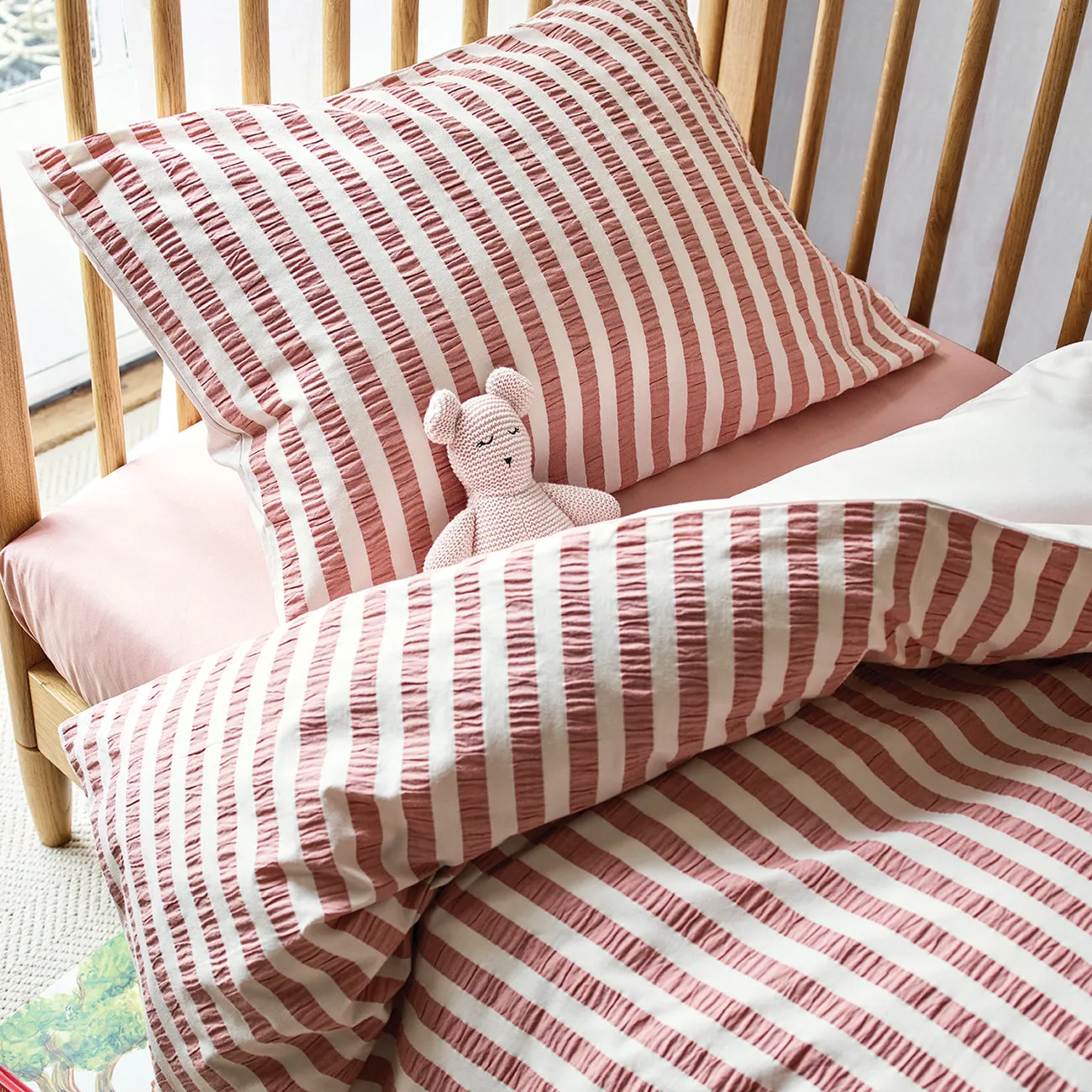 Desert Sand Seersucker Kids Stripe Cotton Bedding Set