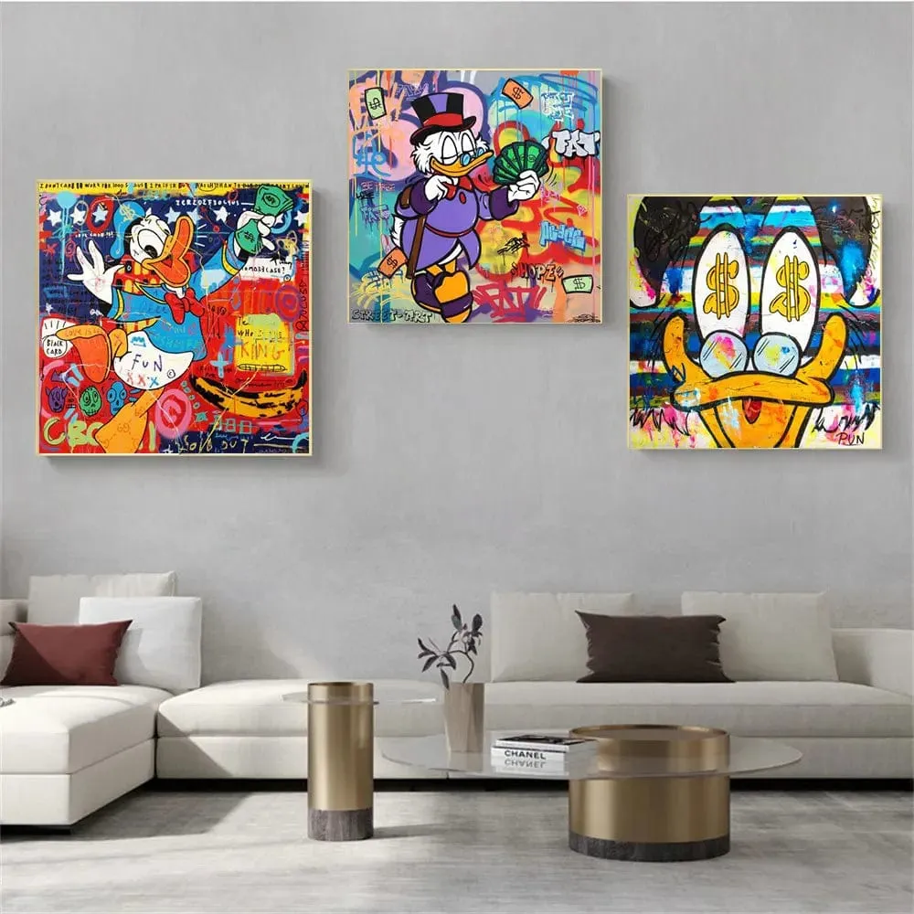 Disney Graffiti Cartoon Donald Duck Canvas Painting Prints Colourful Street Art