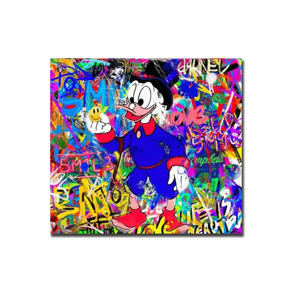 Disney Graffiti Cartoon Donald Duck Canvas Painting Prints Colourful Street Art