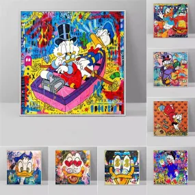 Disney Graffiti Cartoon Donald Duck Canvas Painting Prints Colourful Street Art