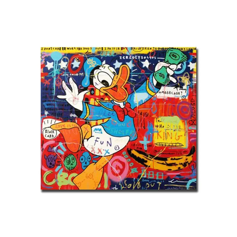 Disney Graffiti Cartoon Donald Duck Canvas Painting Prints Colourful Street Art