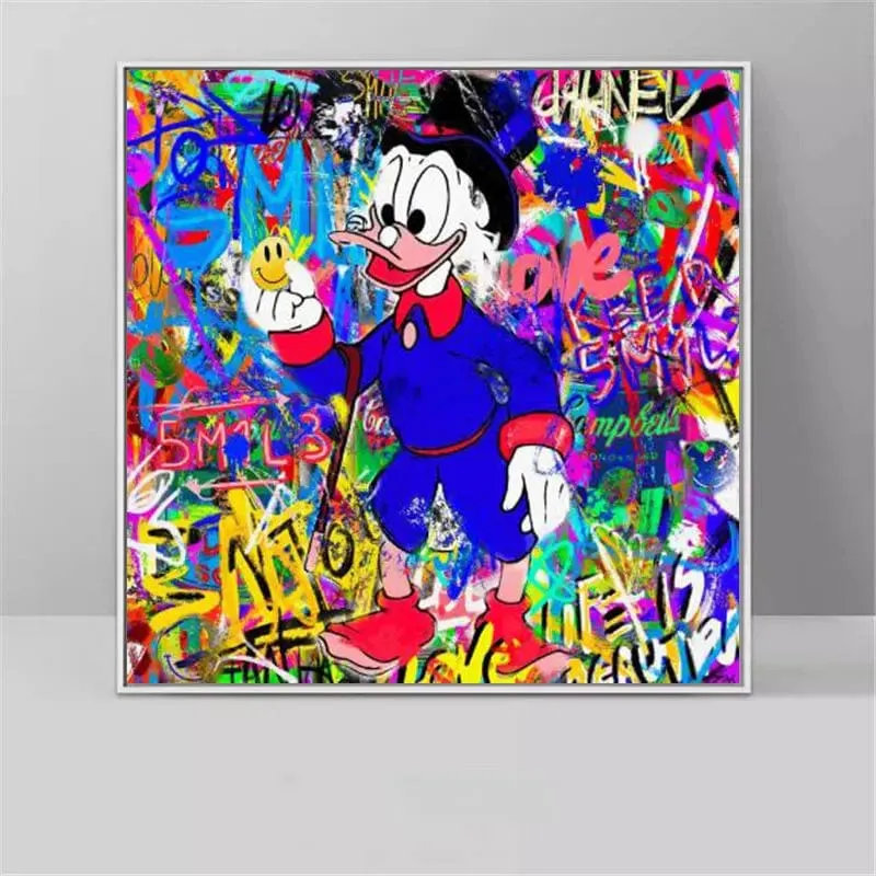 Disney Graffiti Cartoon Donald Duck Canvas Painting Prints Colourful Street Art