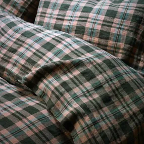 Fern Green Check 100% Linen Flat Sheet