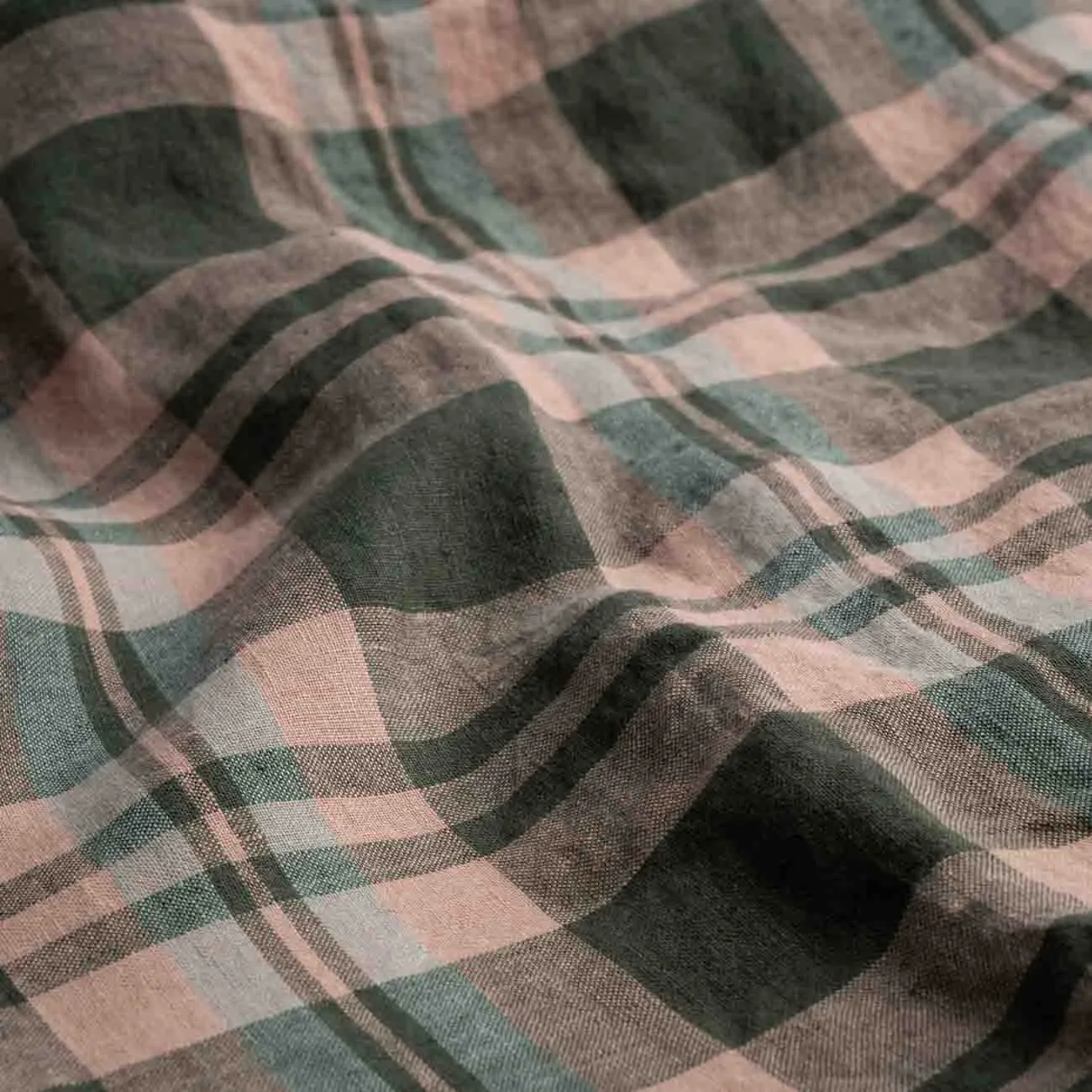 Fern Green Check 100% Linen Flat Sheet