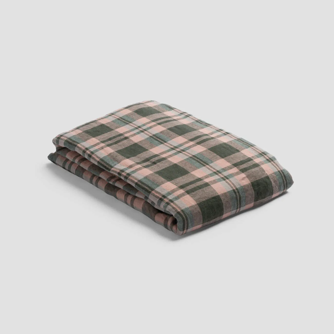 Fern Green Check 100% Linen Flat Sheet